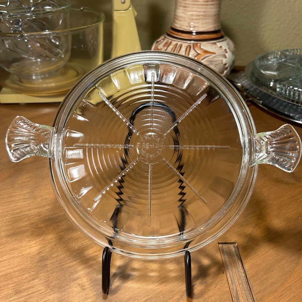 Vintage Fire King Round Clear Glass Trivet Hot Plate Stand Handles USA